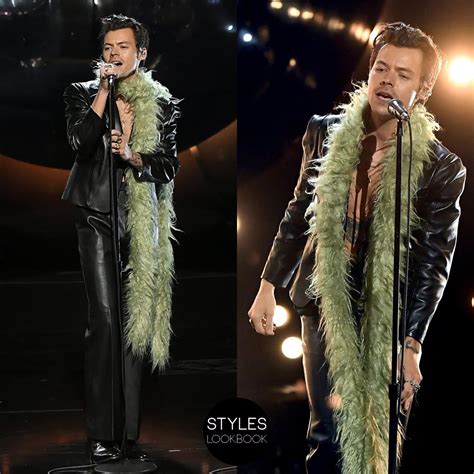 gucci fake fur boa|Harry Styles Wore A Gucci Leather Suit & Faux Fur Boa At The .